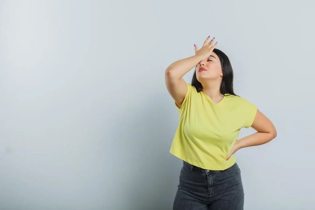 prevention in diabetes: dizziness and headache of yellow shirt girl